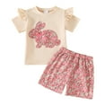 thumbnail image 1 of Baby Girl Clothes Sets, Baby Girl Summer Clothes Ruffle Short Sleeve T-Shirt and Shorts Toddler Girls 2 Piece Short Easter Outfit Red,2-3 Years, 1 of 5