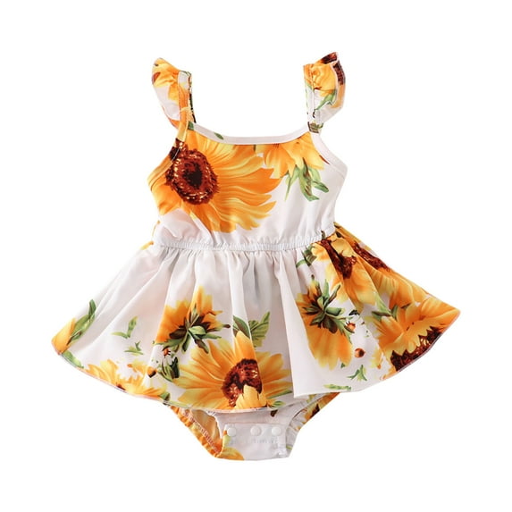 Baby Girl Clothes Sleeveless Sunflower Floral Romper Jumpsuit Cute Baby Girl Clothes,Size 6 Months-9 Months