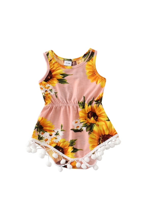 Baby Girl Clothes Sleeveless Sunflower Floral Romper Jumpsuit Cute Baby Girl Clothes,Size 6 Months-9 Months