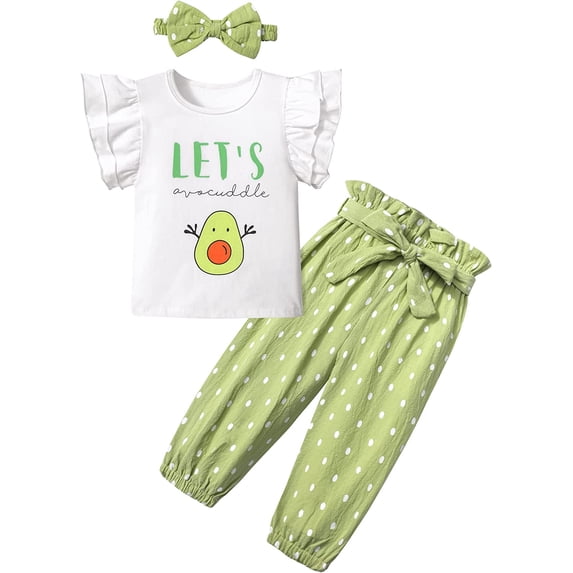 Baby Girl Clothes Summer Outfits Ruffle Short Sleeve T-Shirt Tops+Long Pants+Headband Cute Baby Girl Clothes3-4Years