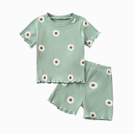 Baby Girl Clothes Toddler Baby Girls Clothes Outfits 2 Piece Daisy Ruffle Short Sleeve T-Shirts Tops Floral Shorts Clothes Set