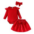 thumbnail image 1 of Baby Girl Clothes Toddler Flying Sleeve Ruffle Romper Top Skirt Set Solid Bow Tie Little Girls Overall Dress,Red,12 Months, 1 of 6