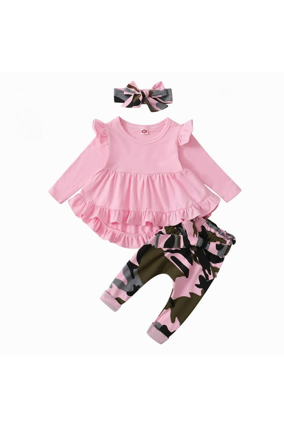 Baby Girl Clothes Toddler Girl Camo Outfit Ruffle Sleeve Shirt Floral Pant Set Fall Winter Clothing for Girl (12-18 Months, Pink)
