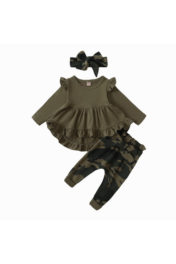 Baby Girl Clothes Toddler Girl Camo Outfit Ruffle Sleeve Shirt Floral Pant Set Fall Winter Clothing for Girl (3-4T, DarkGreen)
