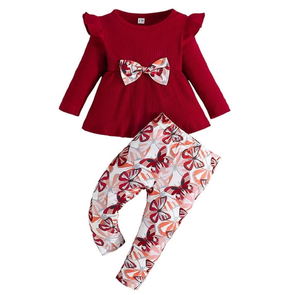 Baby Girl Clothes Toddler Girl Clothes Outfits Bowknot Tassel Clothing Print Pants Headbands Set Cute Clothes for Girls,Red,2-3 Years
