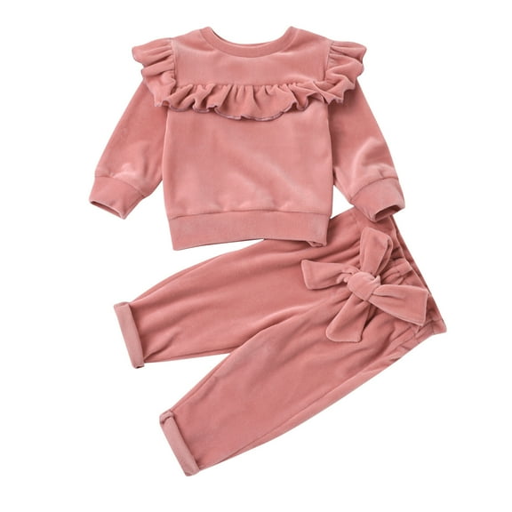 Baby Girl Clothes Toddler Girl Outfits Cotton Solid Ruffles Clothes Long Pants Set Pullover Sweatshirt Set,Pink,6-12 Months