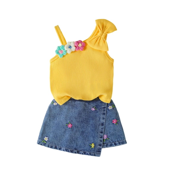 Baby Girl Clothes Toddler Girl Summer Outfits Shirts Tops Ripped Denim Shorts Set Little Girl Clothes Girls Summer Set 1-4 Years,12-18 Months