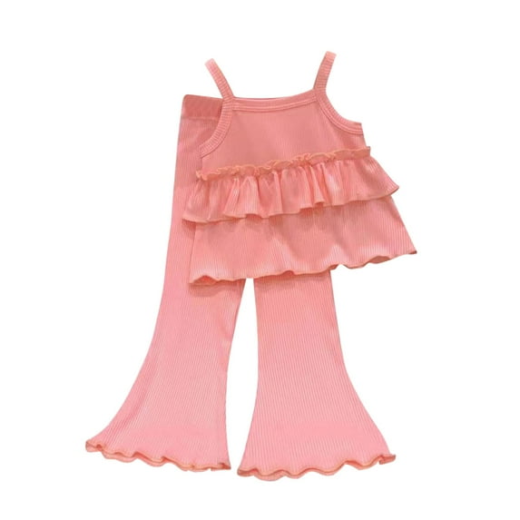 Baby Girl Clothes Toddler Girl Summer Outfits Sleeveless Ruffle Halter Tops Wide Leg Pants Kids Clothing Set