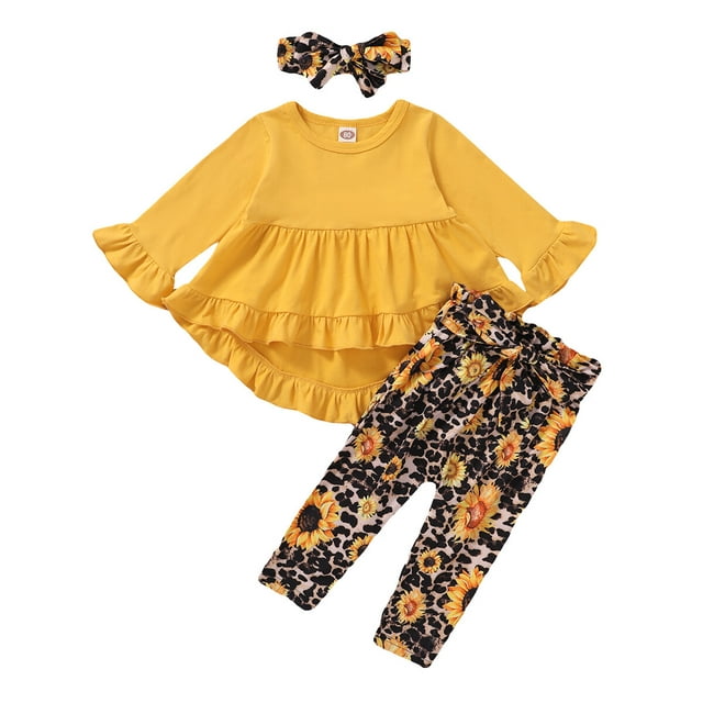 Baby Girl Clothes Toddler Girl Sunflower Outfit Ruffle Sleeve Shirt ...