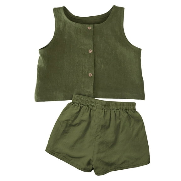 Baby Girl Clothes Toddler Girls Cotton and Linen Summer Outfits Two Piece Set Sleeveless Button Tank Tops and Shorts Clothing Sets 12-24 Months