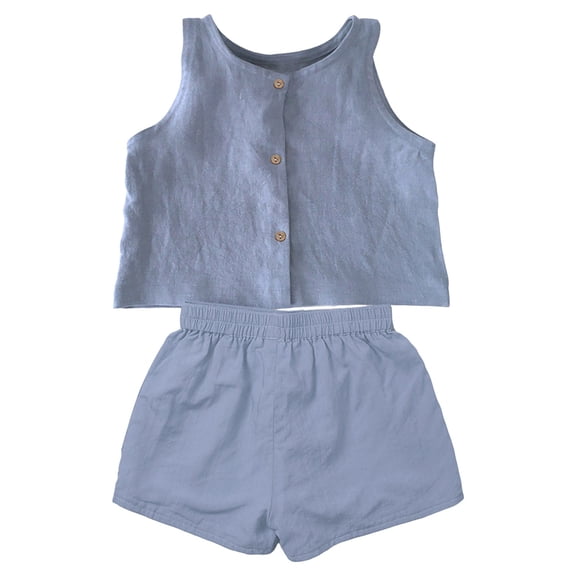 Baby Girl Clothes Toddler Girls Cotton and Linen Summer Outfits Two Piece Set Sleeveless Button Tank Tops and Shorts Clothing Sets 4-5 Years