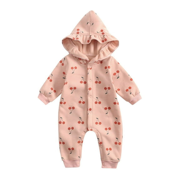 Baby Girl Clothes Toddler Kids Long Sleeve Cute Cherry Print Thicken Romper Jumpsuit Baby Bodysuit Unisex