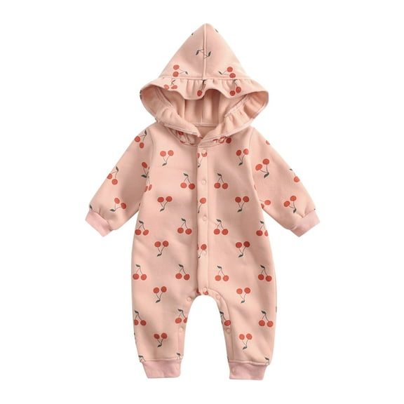 Baby Girl Clothes Toddler Kids Long Sleeve Cute Cherry Print Thicken Romper Jumpsuit Toddler Girl Clothes