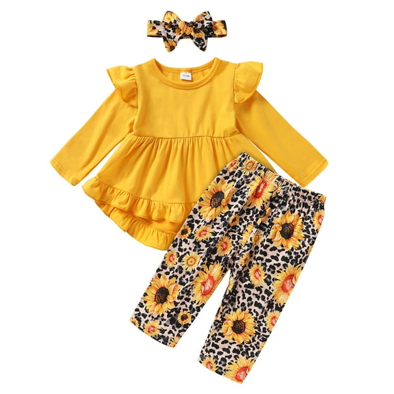 Baby Girl Clothes Toddler Little Girls Winter Long Sleeve Top Sunflower Pants Outfit Set for 2-3T
