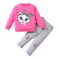 thumbnail image 1 of suguoo Baby Girl Clothes Toddler Outfits Cute Cat Print Long Sleeve Top Solid Pants 2 Piece Girls Fall Winter Clothing Set Hot Pink 4-5 Years, 1 of 5