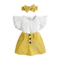 thumbnail image 1 of Baby Girl Clothes Toddler Summer Outfits Set Ruffle Sleeve T-Shirt Tops Button Shorts with Hairband 1 to 4 Years, 1 of 7