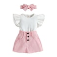 thumbnail image 1 of Baby Girl Clothes Toddler Summer Outfits Set Ruffle Sleeve T-Shirt Tops Button Shorts with Hairband 1 to 4 Years, 1 of 7
