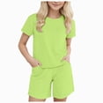 thumbnail image 1 of Baby Girl Clothes Tracksuit Summer Crewneck Crop Tops and Shorts Pocketed Kids Activewear Shorts Sets 2 Piece Sets Skirts for Girls Mint Green 9-12 Months, 1 of 9