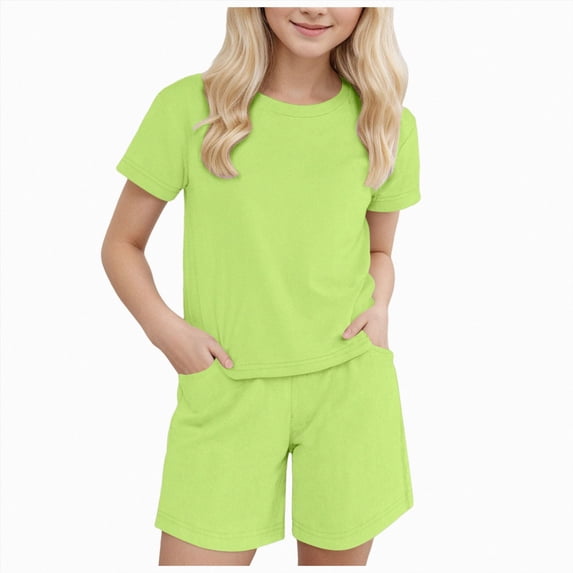 Baby Girl Clothes Tracksuit Summer Crewneck Crop Tops and Shorts Pocketed Kids Activewear Shorts Sets 2 Piece Sets Skirts for Girls Mint Green 9-12 Months
