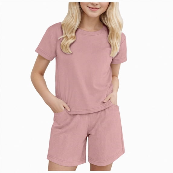 Baby Girl Clothes Tracksuit Summer Crewneck Crop Tops and Shorts Pocketed Kids Activewear Shorts Sets 2 Piece Sets Skirts for Girls Pink 2-3 Years