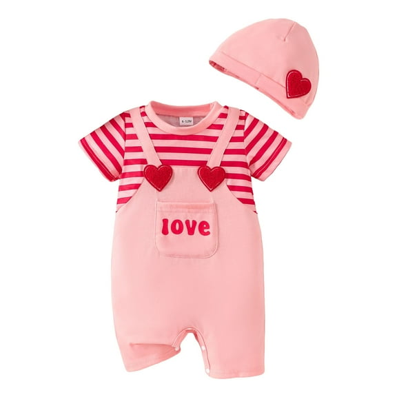 Baby Girl Clothes Valentine's Day Children's Two Piece Set Toddler Girls Sweet Love Embroidery Jumpsuits and Hats Outfits Sets 12M