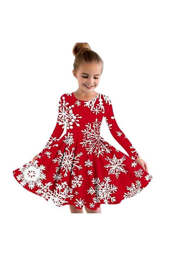 Baby Girl Clothes Yourumao Girls Dress Long Sleeve Spring Dresses Toddler Christmas Printed Skater Twirl Cotton A-Line Dress for School Casual Holiday Jumper Dress 4-14 Years Multicolor,170