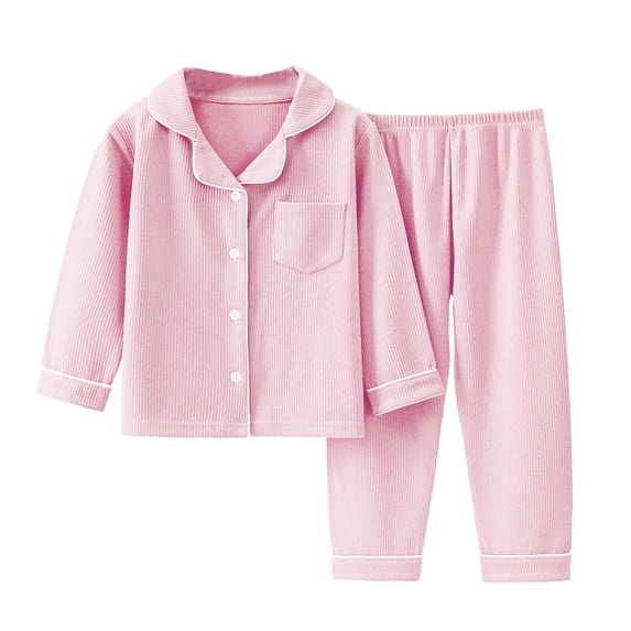 Baby Girl Clothing Set Toddler Baby Kids Winter Boys Girls Solid Color Long Sleeved Button Thin Velvet Home Wear Clothes Suit New Casual Matching Sets Pinks 18 Months