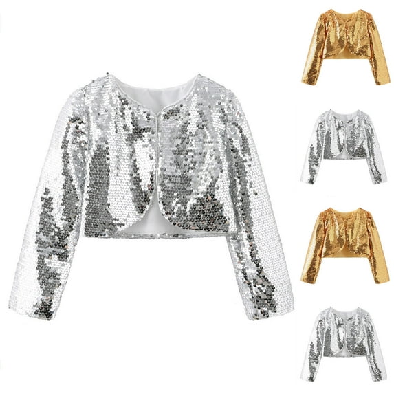 Baby Girl Coat Yourumao Girls Sequin Jacket Kids Long Sleeve Sparkly Cardigan Fall Costume Kids Shiny Bolero Shrug Dance Outfit Clothes 3-9Y Gold,3 Years