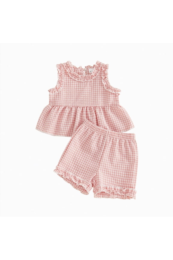 Baby Girl Comfortable And Breathable Set Cute Checkered Print Short Sleeve Shorts Two Piece Set