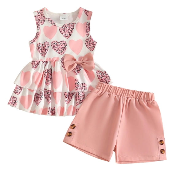 Baby Girl Comfortable And Breathable Set Summer Sweet Printed Bow Sleeveless Top Shorts Two Piece Set