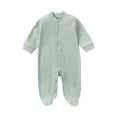 thumbnail image 1 of Baby Girl Cotton Bodysuits Button up Front Long Sleeve Solid Color Footed Warm Jumpsuit Romper Clothes for Infant Green 6 Months, 1 of 8