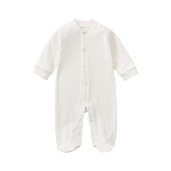 Baby Girl Cotton Bodysuits Button up Front Long Sleeve Solid Color Footed Warm Jumpsuit Romper Clothes for Infant White 6 Months