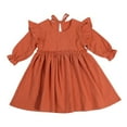 thumbnail image 1 of Baby Girl Cotton Linen Dress Long Sleeve Solid Color Casual Spring Fall Dresses,1-6Y, 1 of 9