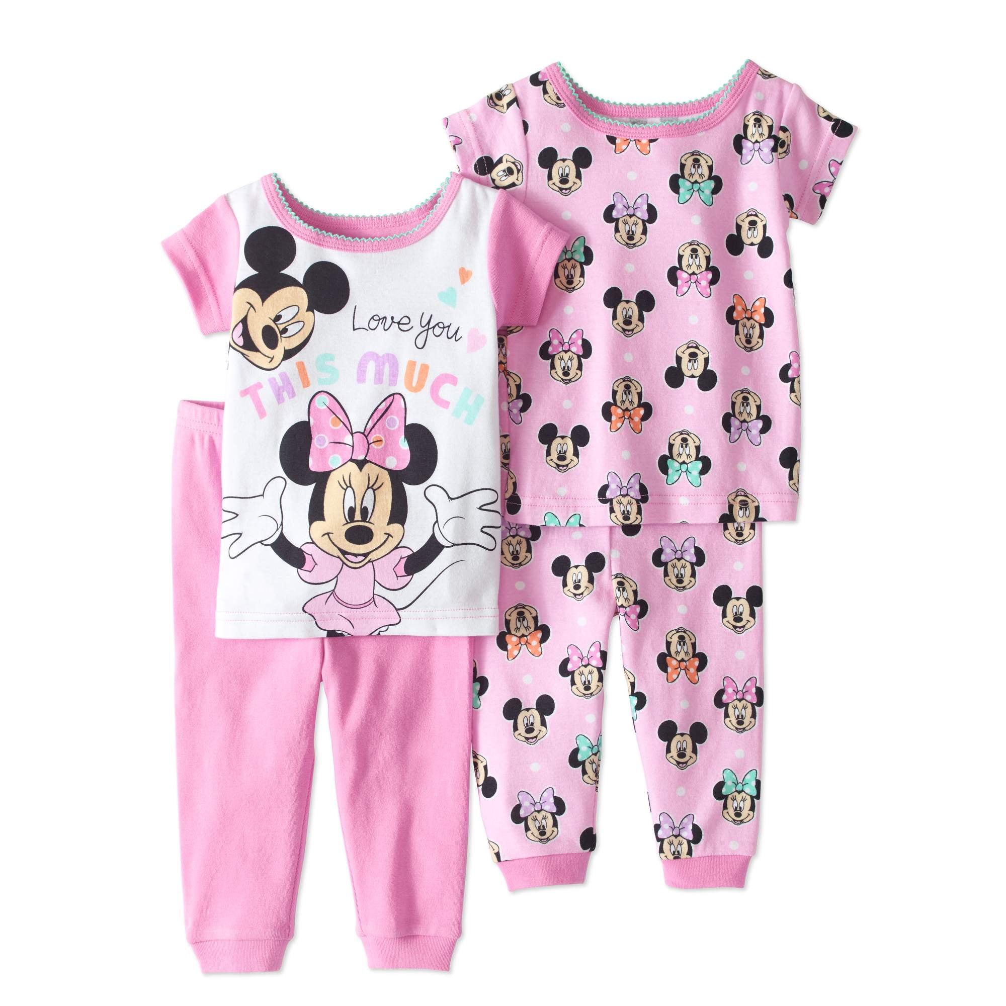 Baby Girl Cotton Tight Fit Pajamas, 4pc Set