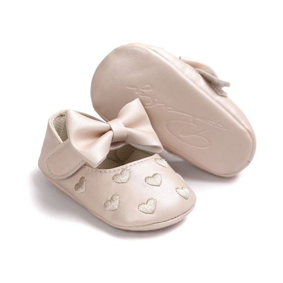 Baby Girl Crib Shoes, Soft Sole Flats Princess Dresses Shoes PU Cute Bow Prewalker