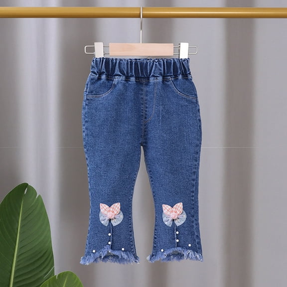 Baby Girl Denim Jeans Toddler Kid Pants Jeans Soft Elastic Waist Denim Pants Juniors Jeans 4-5 Years
