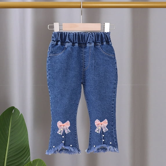 Baby Girl Denim Jeans Toddler Kid Pants Jeans Soft Elastic Waist Denim Pants Teen Girls Clothes Size 18-24 Months