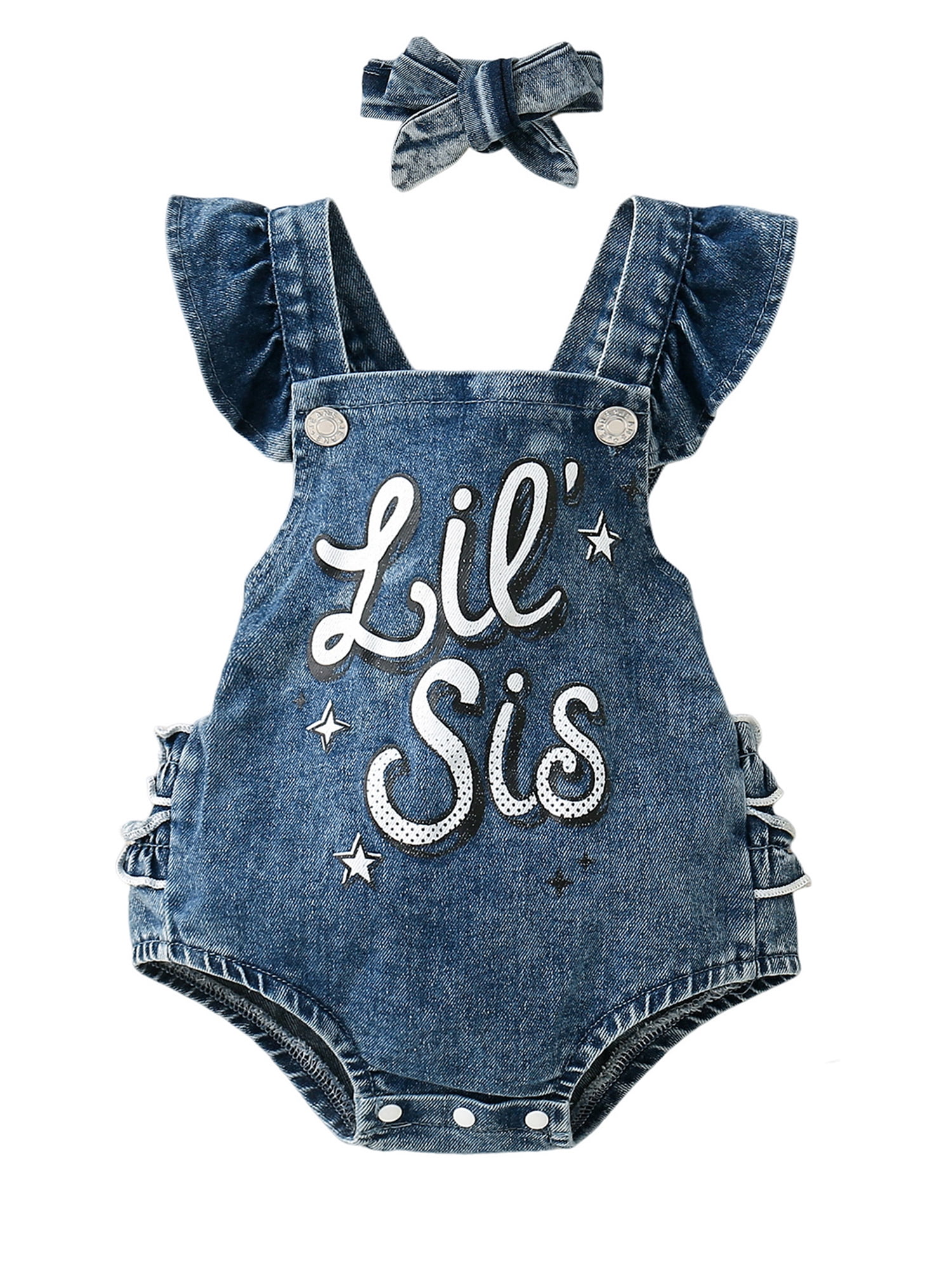 Baby Girl Denim Romper Little Sister Newborn Outfits Fly Sleeve Summer