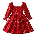 thumbnail image 1 of Baby Girl Dress Fall Kids Toddler Girls Square Neck Floral Long Sleeve Puff Sleeves Elegant Party Dress Soft Breathable Dress for Girls Red 1 Years-2 Years, 1 of 7