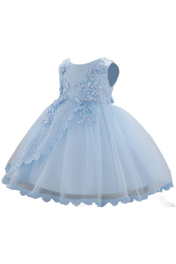 Baby Girl Dress Girls Princess Dress Bowknot Christening Gown Sleeveless Solid Dresses Girls Light Blue 0 Months-3 Months