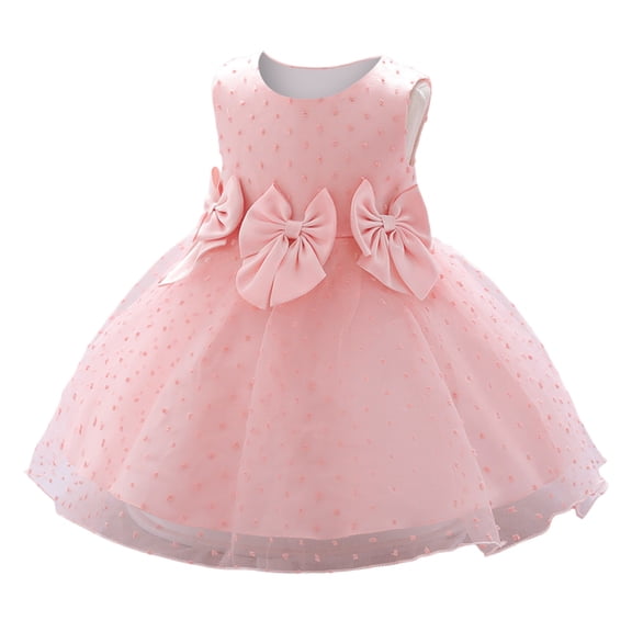 Baby Girl Dress Infant Sleeveless Bowknot Mesh Fashion Solid Flowers Princess Dress Little Girl Dresses Pink 6-12Months