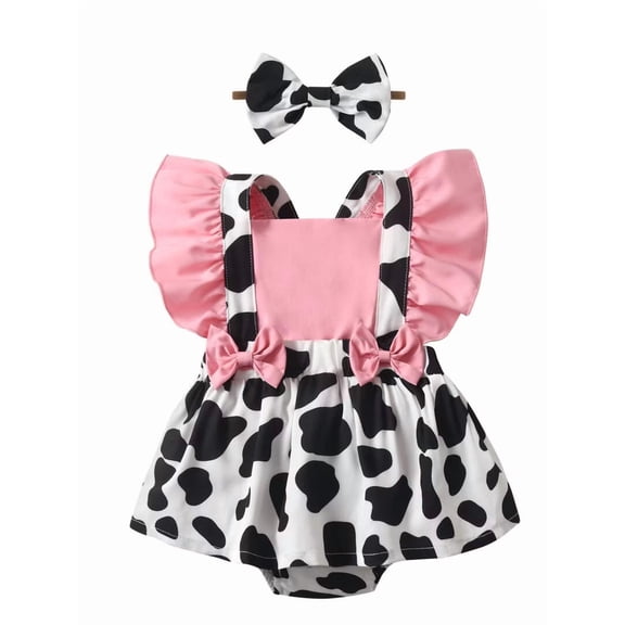 Baby Girl Dress Ruffle Bow Short Sleeve Summer Outfit Set Pink 0-3 Months