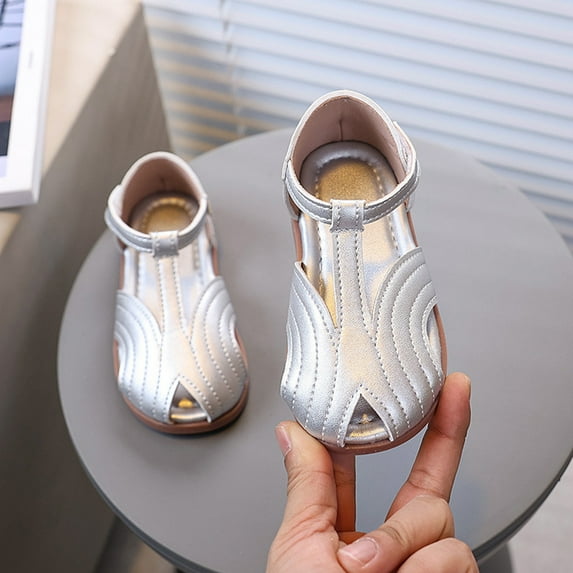 Baby Girl Dress Shoes Kids Toddler Girls Spring Summer Lightweight Breathable Casual Shoes Solid Color Flat Leather Sneakers Toddler Sandals Girl Silver 3 Years-3.5 Years