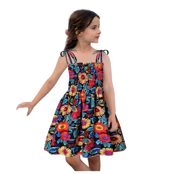Baby Girl Dress Sleeveless Strap Summer Beach Dresses Casual Clothes Kids Sundress,Size 5 Years-6 Years
