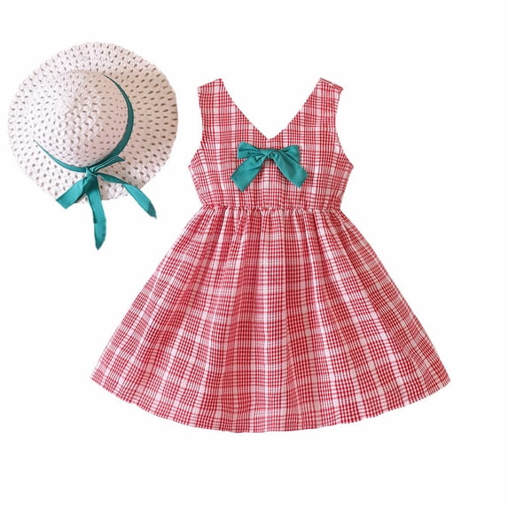 Baby Girl Dress Small And Medium Sized Summer Sleeveless Vest Plaid Bowknot Dress Casual Skirt Flower Girl Dress,Size 2 Years-3 Years