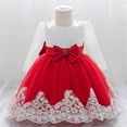 thumbnail image 1 of Baby Girl Dress Summer Outfits Infant Ruffle Long Sleeve Lace Bowknot Flower Pageant Party Wedding Princess Dresses Casual Infant Girls Sundress for 6-12 Months, 1 of 9