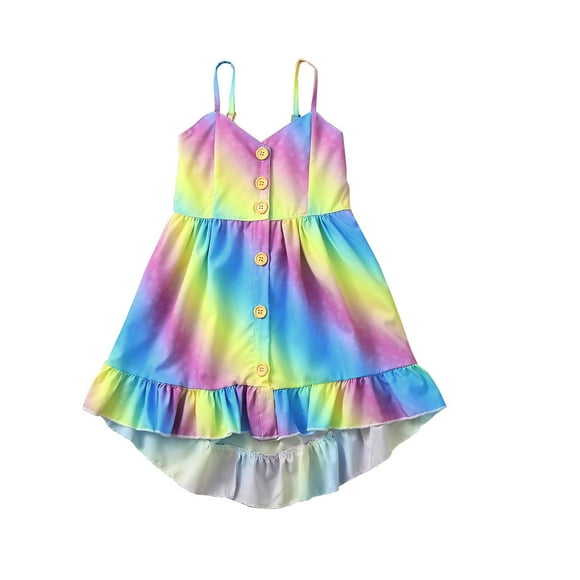 Baby Girl Dress Summer Outfits Toddler Kids Rainbow Multicolor Button Clothes Dresses Playwear Cute Dresses Girls for 2-3 Years