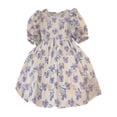 thumbnail image 1 of Baby Girl Dress Summer Ruffle Short Sleeve Round Neck Purple Floral Pattern Dress Daily Wear School Travel Vacation Flowy Beach Dress,Size 7Y, 1 of 6