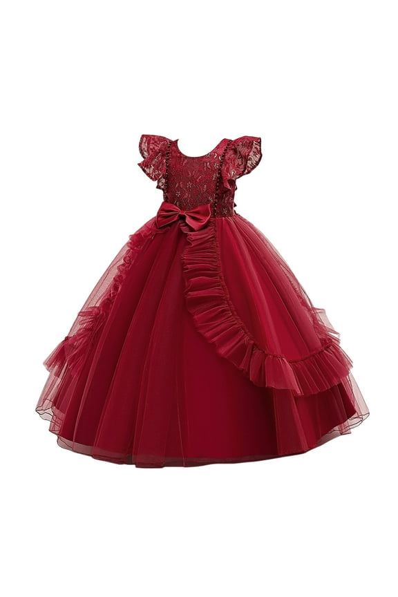 Baby Girl Dress Summer Sleeveless Lace Bowknot Mesh Long Princess Dress Piano Performance Dress Flowy Beach Dress,Size 10 Years-12 Years