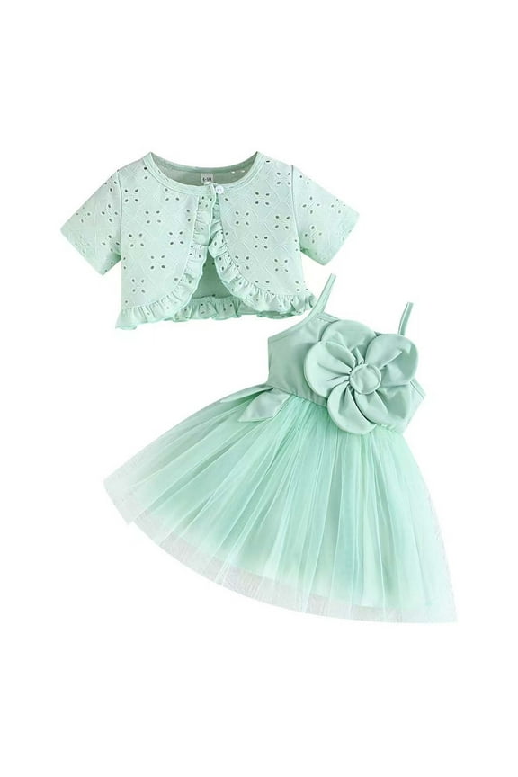 Baby Girl Dress Toddler Baby Girls' Summer Floral Strappy Dress and Solid Cardigan 2 Piece Set Toddler Dresses Green 12 Months-18 Months